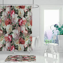 Juego de cortina de ducha para baño, cortina de ducha de tela impermeable con diseño de plantas verdes tropicales, hojas de palma y flores, monstera 2024 - compra barato