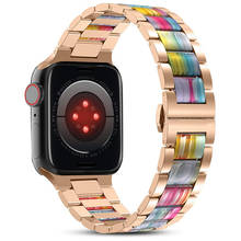 Correa de reloj para apple watch se 6 5 4 44mm 40mm, correa de resina de acero inoxidable de lujo para iwatch se 6 42mm 38mm 2024 - compra barato