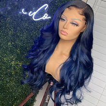 Ombre Dark Blue Free Part Lace Frontal Human Hair Wig With Natural Hairline Glueless Brazilian Human Hair For Black Women 2024 - buy cheap