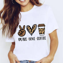 Camiseta con estampado de leopardo y café para mujer, ropa Kawaii de manga corta de los 90, Camisetas estampadas para mujer 2024 - compra barato