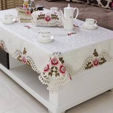 32Home hotel dining wedding White Red Table Cloth with Lace Embroidered Floral Rectangular Tablecloth to table covers 2024 - buy cheap