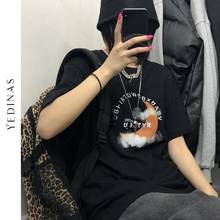 Yedinas Plus Size Print T Shirt Women Short Sleeve T-shirt Casual Loose Oversized T Shirt Balck Graphic Tee Tops Female Summer 2024 - buy cheap