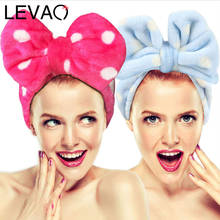Levao/повязка для волос в горошек из кораллового флиса с бантиком для лица для женщин и девочек, повязка на голову с бантиком, эластичная резинка для волос, аксессуары для волос 2024 - купить недорого