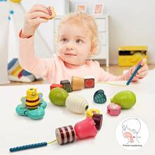 Baby DIY Cartoon Colorful Bee Flower Wooden Lacing Stringing Beads Kids Monterssori  Early Education Cognition Toy 2024 - buy cheap