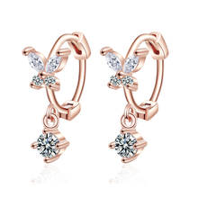 Romantic Rose Gold Butterfly Hoop Earrings For Women Lovely Tiny Huggies With Small Crystal Pendants Simple Small Earrings Gifts 2024 - buy cheap