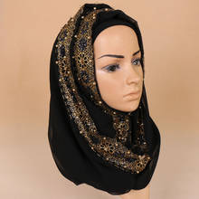 2020 new malaysia women muslim chiffon hijab scarf with diamonds femme musulman glitter headscarf islamic hijab shawls wraps 2024 - buy cheap
