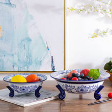 Blue And White Ceramic Fruit Plate European Tripod Plate Household Tea Table Decoration Office Snack Plate Ornaments 2024 - buy cheap