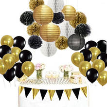 1 Set Mixed Black Gold Banner White Paper lantern Tissue Pom poms Honeycomb Balls Balloons Birthday Graduation Party Decor 2024 - buy cheap