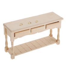 1:12 Miniature Unpainted Wooden Dining Tea Coffee End Table with 3 Drawers Furniture Dollhouse Accessories 2024 - buy cheap