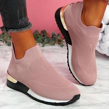 Women's Vulcanize Shoes Sneakers Women Shoes Slip-On Knit Solid Flats Sneakers Female Sport Running Casual Mesh Ladies Shoes 2024 - buy cheap