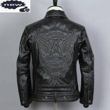 Fashion Genuine Men Lapel Zippered Waistband Biker Motorcycle Jacket Vintage Cowskin Real Leather Coat 2024 - buy cheap