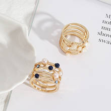 KOMi-anillo ancho multicapa con incrustaciones de piedra Natural para mujer, sortija sencilla geométrica de perlas de imitación, joyería US 7 K5920 2024 - compra barato