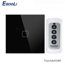 Esooli EU Standard Crystal Glass Panel  wall light Touch Switch 1 Gang 1 Way Wireless Remote Control Touch Light Switch 2024 - buy cheap