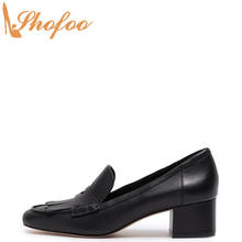 Black Loafer High Chunky Heels Round Toe Pumps Slip On Large Size 14 15 Ladies Spring Fashion Fringe Mature Sexy Shoes Shofoo 2024 - buy cheap