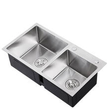 Stain Color Kitchen Sinks Brushed Stainless Steel Double Bowl Brushed Silver Above Counter Wash Dish Basin Thickness 1.0 Mm 2024 - buy cheap