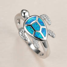 Cute Female Blue Opal Stone Ring Charm Silver Color Thin Wedding Rings For Women Luxury Bride Sea Turtle Engagement Ring 2024 - buy cheap