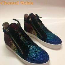 Chentel-zapatos de cuero con cristales coloridos para hombre, zapatillas planas de fiesta, con cremallera y cordones, Unisex, talla grande, novedad de 2020 2024 - compra barato