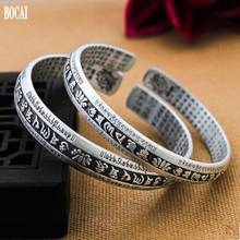 Real S999 pure Silver Solid Heart Sutra, Six-character Mantra Retro Lovers Men's and Women's Bracelets Open Heart Sutra Bracelet 2024 - buy cheap