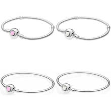 Original Pink Wonderful Love Heart Clasp Snake Chain Bracelet Bangle Fit Europe Bangle 925 Sterling Silver Charm Jewelry 2024 - buy cheap