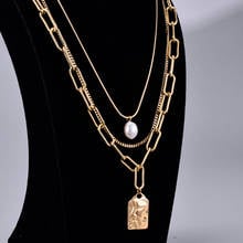 Europe multilayer necklace women's neck chain Pearl titanium steel plating 18K gold clavicle chain fashion jewelry 2024 - buy cheap