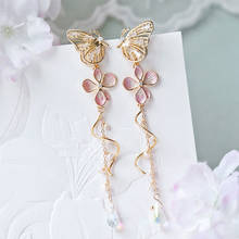 Pendientes colgantes de mariposa coreana para mujer, aretes largos de flores rosas, geométricos elegantes, regalos 2024 - compra barato