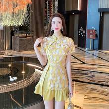 2021 китайские платья qipao платье + штаны набор восточные платья китайский стиль современный cheongsam восточное платье элегантное вечернее платье 2024 - купить недорого