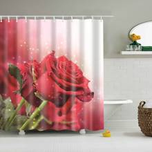 Cortina de chuveiro flor de rosa, cortina impermeável de poliéster para banheiro com 12 ganchos para decoração de casa 2024 - compre barato