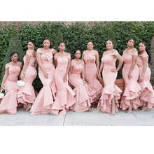 Vestido de festa com ruído, rosa, sereia, dama de honra, fora do ombro, baixo, com babados, 2019 2024 - compre barato