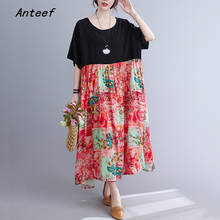 short sleeve cotton vintage floral dresses for women casual loose long woman summer dress elegant clothes 2022 2024 - buy cheap