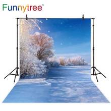 Funnytree fundo fotophone inverno cena real congelado floco de neve árvore céu azul backdrops fotografia photobooth photo studio 2024 - compre barato