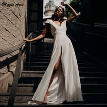 Magic Awn Sexy Satin Wedding Dresses Boho Side Split V-Neck Short Sleeve Corset Back A-Line Country Mariage Gowns Robe De Mariee 2024 - buy cheap