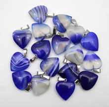 Colgantes de corazón de 20mm para fabricación de joyas, accesorios de colgante de collar, piedra natural, rayas azules, ágatas de ónix mezcladas, 24 Uds. 2024 - compra barato