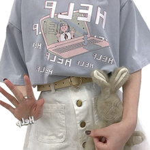 Camiseta informal de estilo preppy para mujer, camisetas holgadas Kawaii Harajuku, Camisetas estampadas divertidas, camiseta de manga corta para mujer 2024 - compra barato