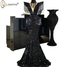 Dubai Black Sparkly Mermaid Evening Dresses High Neck Arabic Sequined Robe De Soiree Prom Party Gowns Vestido De Festa 2024 - buy cheap