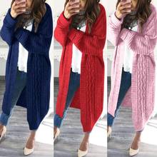 Autumn Winter Solid Color Women Warm Open Front Knit Sweater Coat Long Cardigan Outdoor Windproof Gift 2024 - buy cheap