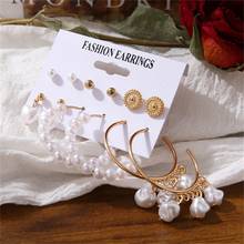 Vintage Tassel Leopard Acrylic Pearl Earrings Set Women Bohemian Earring Fashion Brincos Jewelry 2024 - buy cheap