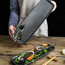 Plato de sushi de cerámica desgastado retro japonés pintado a mano, plato sashimi para corte en frío, plato largo para el hogar, plato din 2024 - compra barato