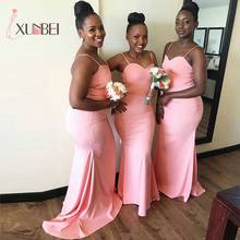 Sexy African Mermaid Pink Bridesmaid Dresses Long Spaghetti Straps Satin Prom Dress Backless Wedding Party Gown 2024 - buy cheap