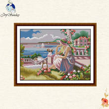 Joy sunday The beauty of the sea Cross Stitch kit Needlework Canvas 14CT 11CT DMC scenery Home Decoration Send Painting Villa 2024 - buy cheap