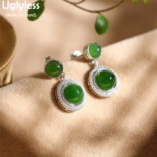 Uglyless Natural Jasper Green Jade Evening Dress Earrings for Women Gemstones Earrings 925 Silver Brincos Zircons Jewelry E1520 2024 - buy cheap