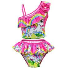 Criança do bebê crianças meninas unicórnio maiô arco-íris banho impressão dos desenhos animados maiô bikini vestido conjunto traje unicórnio para a menina 2024 - compre barato