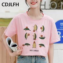 Kawaii Cartoon Avocado Pink Short Sleeve T-shirt Women Summer Tshirts Casual Avocado Graphic Top Female Tee Tops Oneck Oversized 2024 - buy cheap