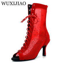 Wuxijiao-sapatos de dança jazz femininos, sapatos casuais vermelhos de strass para salsa, ritmos latinos 2024 - compre barato