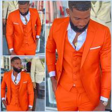 Terno masculino lapela corte, laranja brilhante, ternos para homens, 3 peças, casamento, slim fit, noivo, baile 2024 - compre barato
