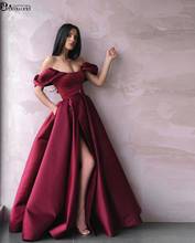 Saudi Arabic Muslim Burgundy Evening Dresses Long Off the Shoulder Slit Satin robe soiree Dubai Kaftan Formal Evening Gowns 2020 2024 - buy cheap
