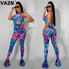 VAZN Elegant sexy 2020 summer sexy lady colors butterfly print long jumpsuit sleeveless halter skinny flare pants sexy jumpsuits 2024 - buy cheap