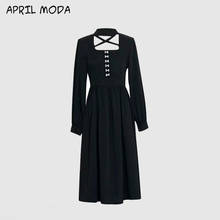 Vintage Women Dress High Waist Vintage Black Dress Long dresses Elegant Hollow Out Dress French Style Female Bing 2020 Autumn 2024 - buy cheap
