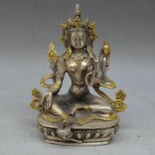 Tibet Buddhism Silver Gilt Green Tara Kwan-Yin Bodhisattva Buddha statue 2024 - buy cheap