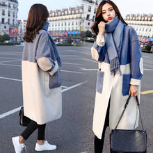 Yasugupra casaco longo feminino de inverno 2021, novo sobretudo comprido com estampa de cotovelo elegante, versões em patchwork para mulheres, casaco de lã longo 2024 - compre barato
