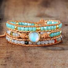 Top Quality Women Bracelets Natural Opal Stone Rhinestone 3 Rows Leather Wrap Bracelet Fancy Femme Boho Bracelets Dropship 2024 - buy cheap